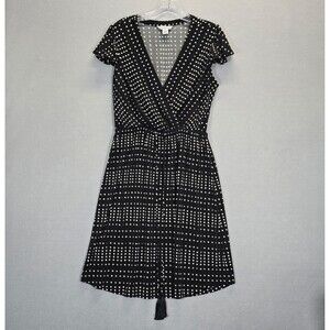 Tommy Bahama Dunmore Dot Shift Dress Womens Small Black Tassel Elastic Waist